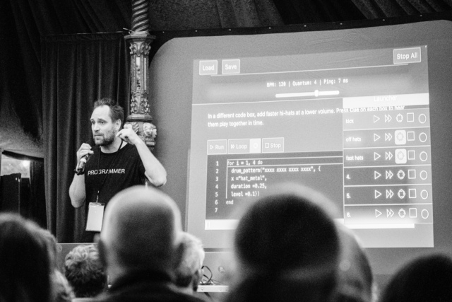 Sam Aaron presenting at Festival Of The Mind 2024
